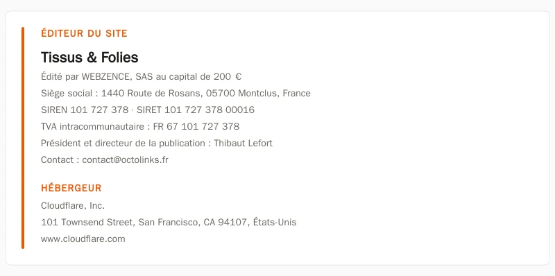 Coordonnées légales de l&rsquo;éditeur et de l&rsquo;hébergeur du site